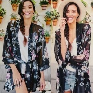 Helena Quinn Sheer Dark Floral Kimono